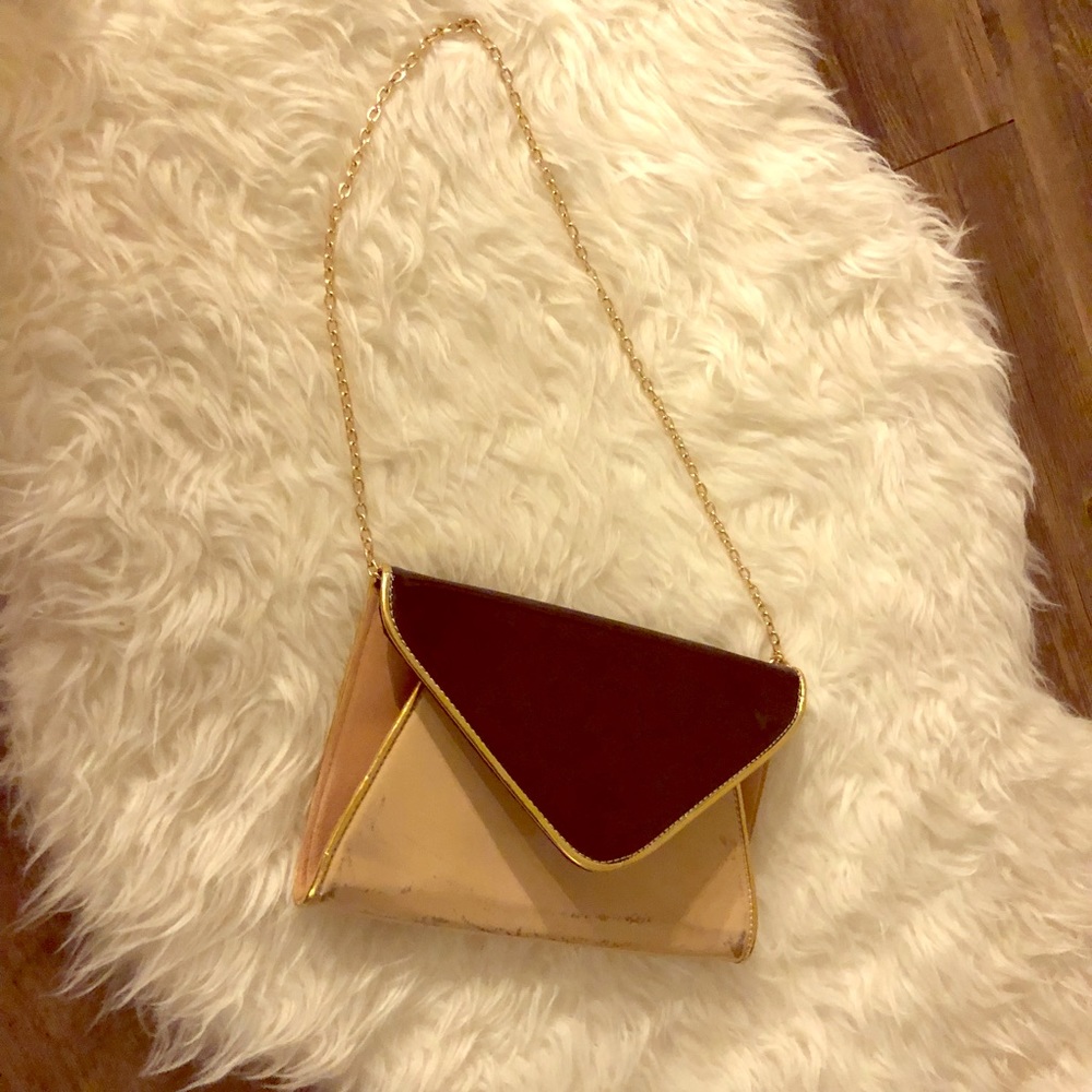 **SOLD** Nude and black clutch with gold chain